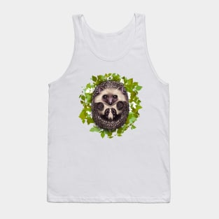 Cute cutie hedgehog in green leaves Tank Top